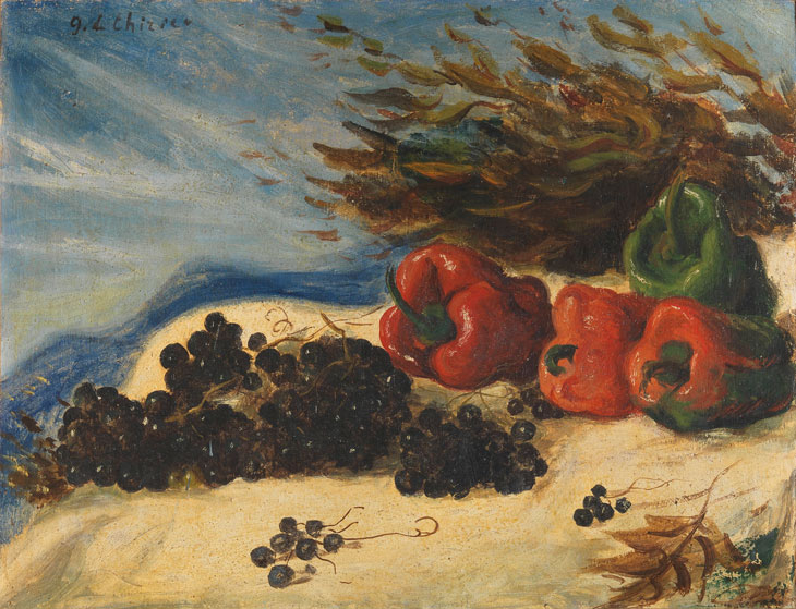 Still Life with Peppers and Grapes (1930), Giorgio de Chirico. Gallerie degli Uffizi, Florence
