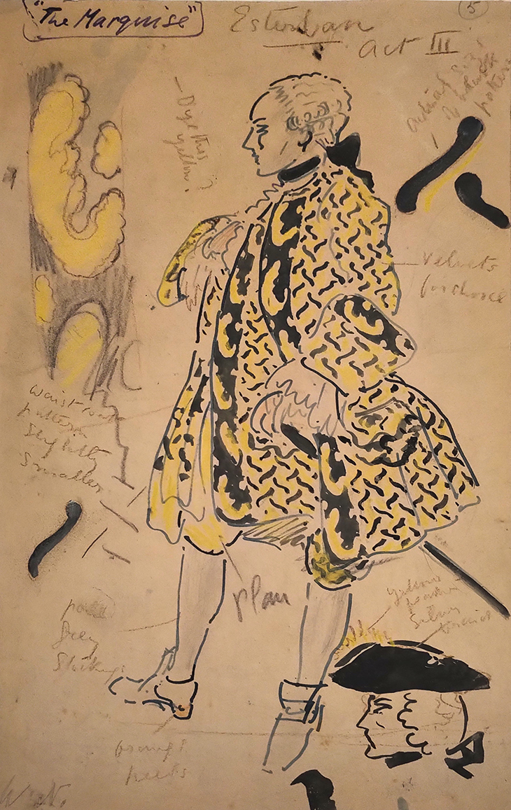 Costume design by William Nicholson for Esteban in Act III of The Marquise (1927). 