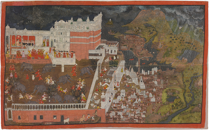 Maharana Amar Singh II in Udaipur during a Monsoon Downpour (c. 1705), unknown artist, Udaipur. Freer Gallery of Art, Smithsonian Institution, Washington, D.C.