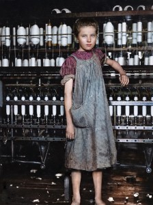 Digital colourisation of Lewis Hine’s photograph of Addie Card by Marina Amaral.