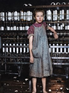 Digital colourisation of Lewis Hine’s photograph of Addie Card by Marina Amaral.