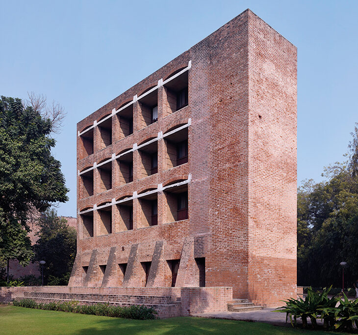 A dormitory building at the Indian Institute of Management, Ahmedabad (1962–74), designed by Louis Kahn.