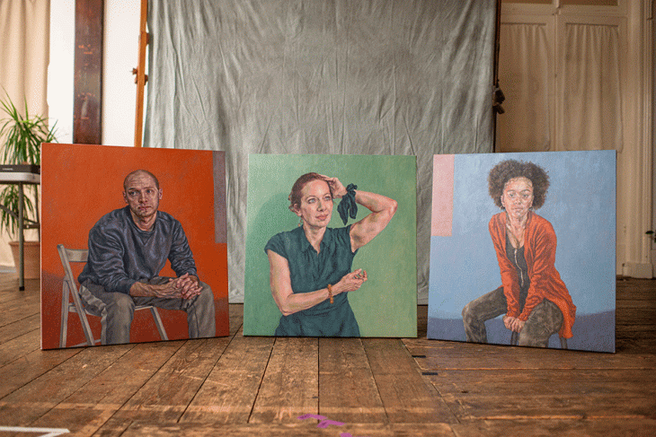 Roxana Halls’ portraits of Luke, Mary and Cassandra for Sitting.