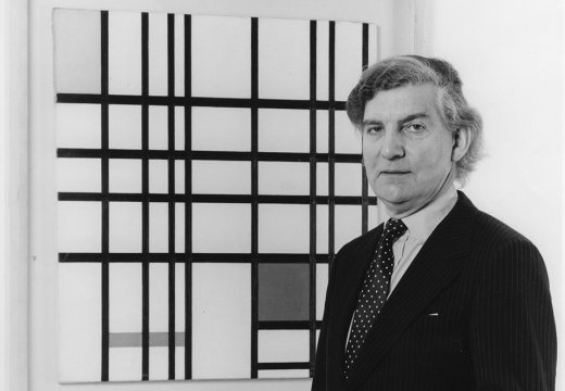 Alan Bowness with Piet Mondrian’s Composition with Yellow, Blue and Red at the Tate, 1980