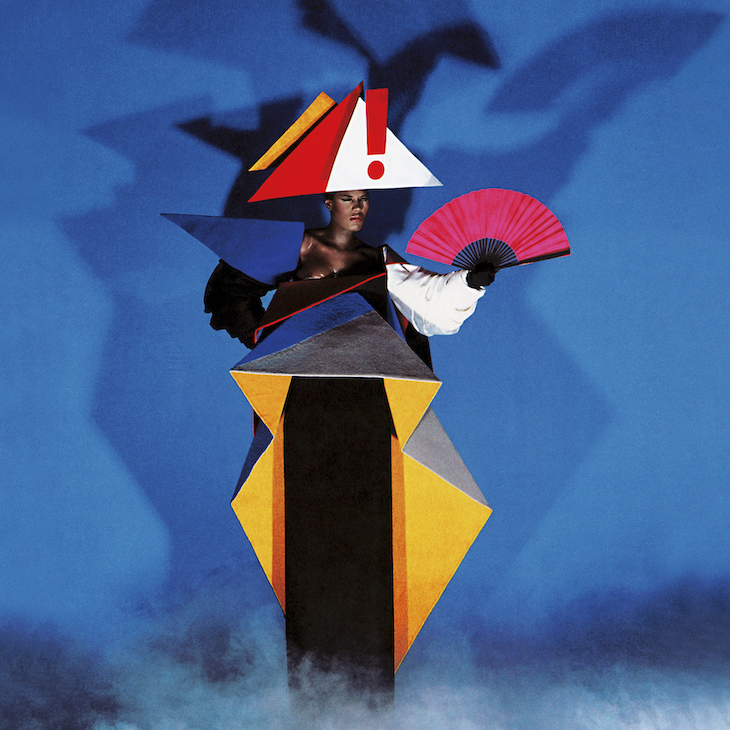 Constructivist waiting dress from The Grace Jones Show (1979), Jean-Paul Goude in collaboration with Antonio Lopez. 