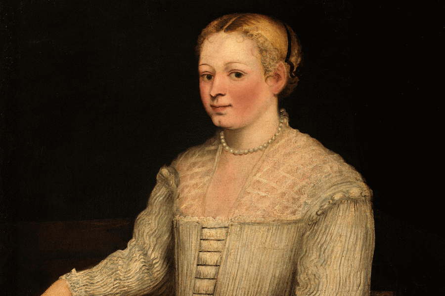 Detail of Self-Portrait with Madrigal (c. 1578), attributed to Marietta Robusti. Gallerie degli Uffizi, Florence