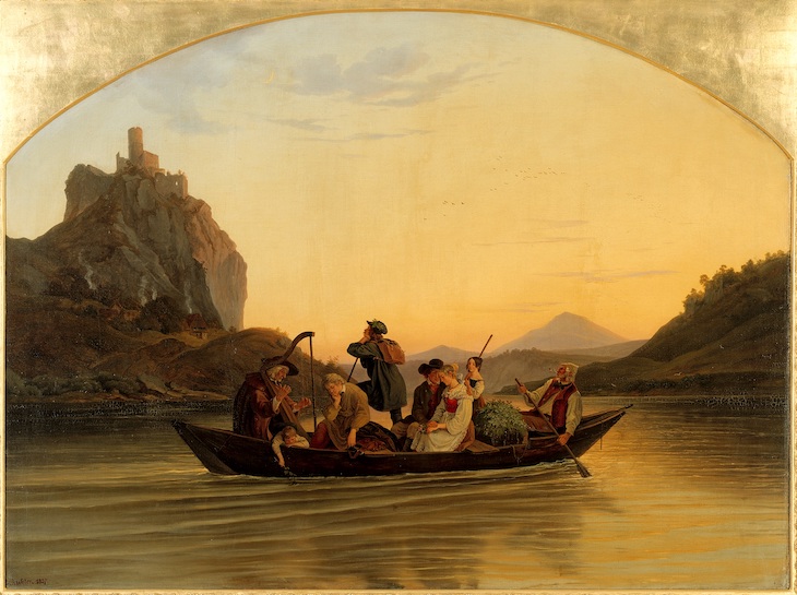 Ferry at the Schreckenstein Castle (1837), Ludwig Richter. 