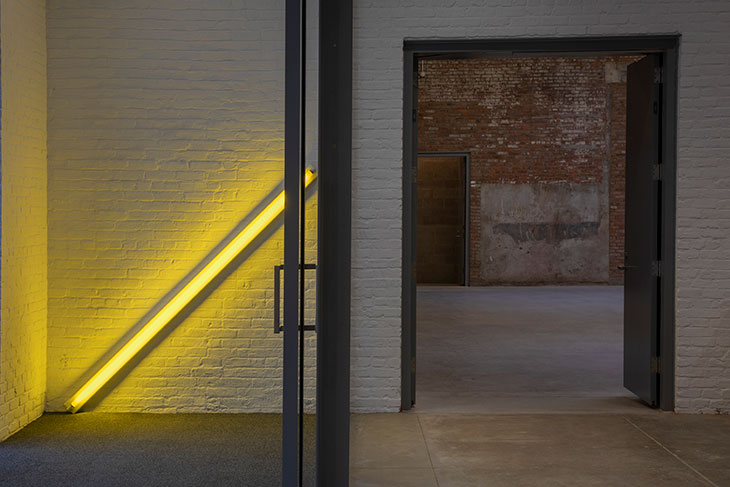 A work by Dan Flavin by the entrance to the new Dia Chelsea.