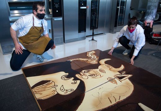 Cubes of cubism: chocolatiers at work on their rendering of Picasso’s anti-war masterpiece in April 2021.