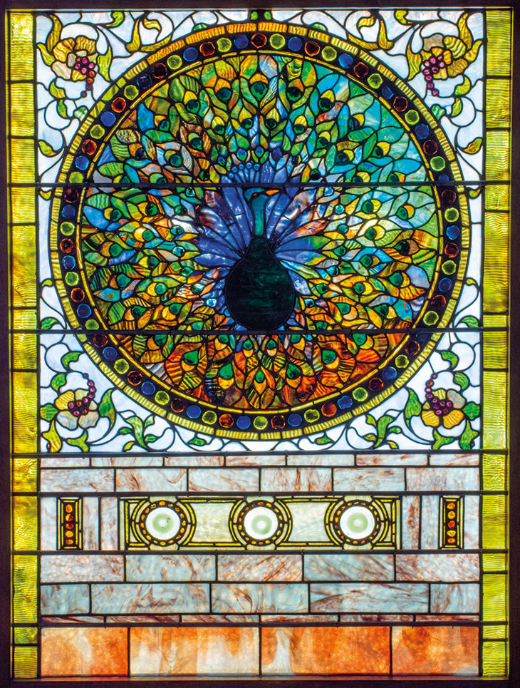 Peacock window (detail; c. 1890–95), Tiffany Glass and Decorating Company. Lillian Nassau ($750,000)