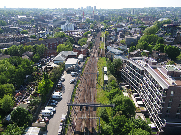View of a section of the proposed Camden Highline, from Camley Street, London