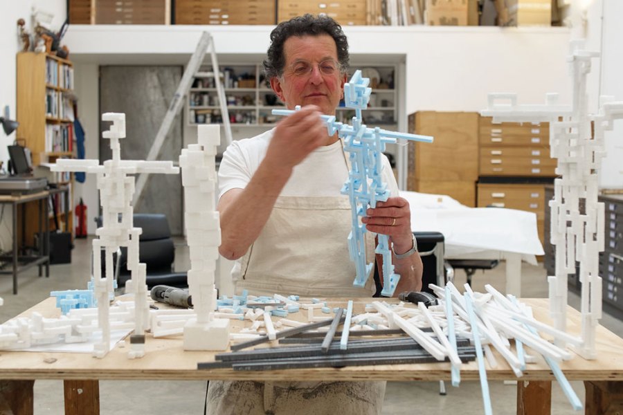 Antony Gormley photographed by Stephen White in his studio in London in March 2021.