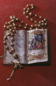 The rosary beads and prayer book belonging to Mary, Queen of Scots on display at Arundel Castle, Sussex in January 1968.
