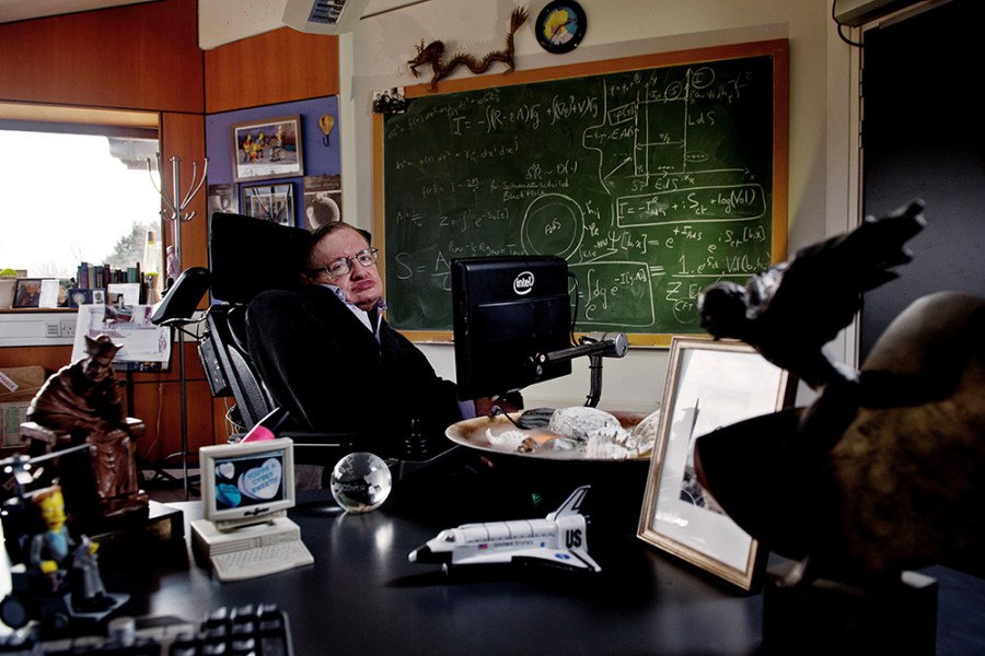 Stephen Hawking in his office at the Department of Advanced Mathematics and Theoretical Physics, University of Cambridge, commissioned by the Science Museum Group in 2011 to mark Hawking’s 70th birthday.