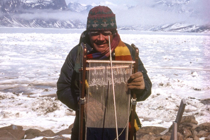 Archie Brennan weaving in Nunavut in 1991.