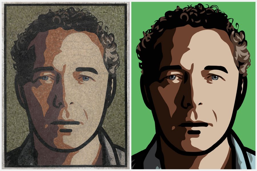 Two of Julian Opie’s self-portraits, both titled ‘Julian’, from 2012 and 2013 (left to right).