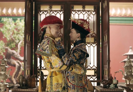 Still from Story of Yanxi Palace (2018), with the empress wearing a replica of a fengguan (phoenix crown) now in the Palace Museum, Beijing.