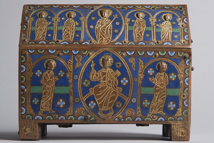 A reliquary chasse with Christ in Majesty (c. 1200), France.