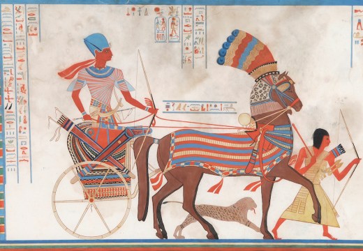 Lithograph depicting Rameses II on his chariot (19th century).