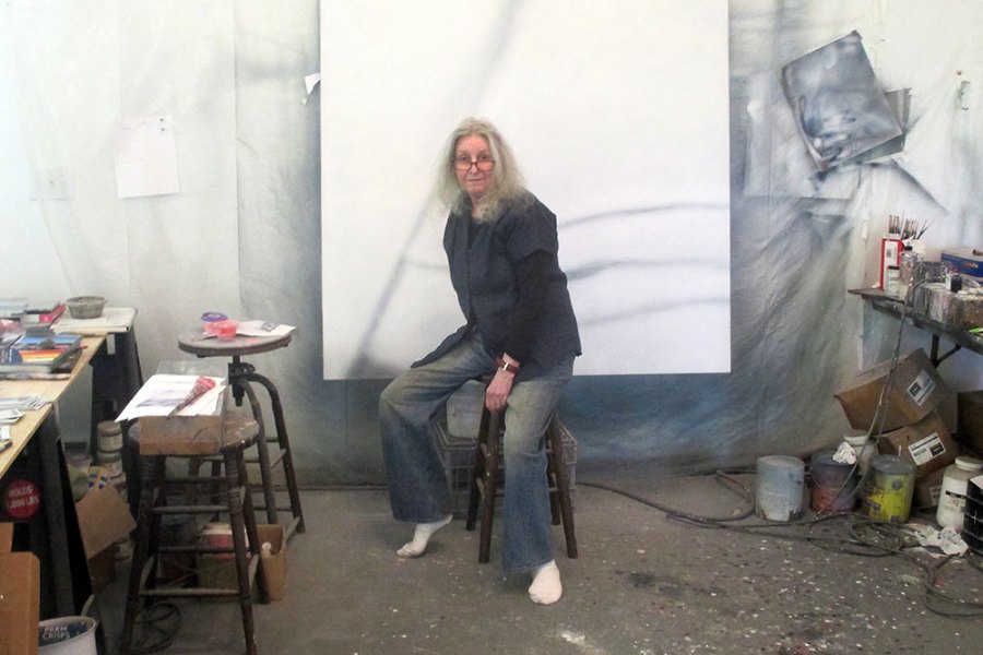 Betty Tompkins in her studio, photographed in June 2021