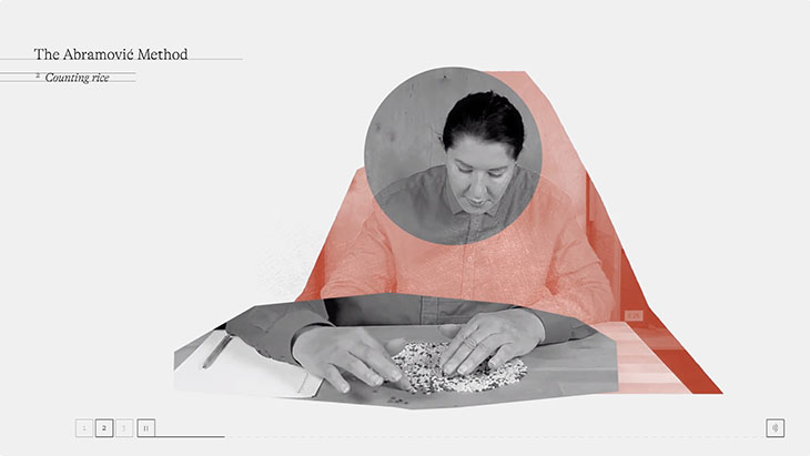 Still from the Abramovic Method by Marina Abramovic, designed by WeTransfer