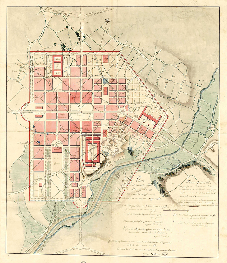 Plan for the creation of a new town, Napoléonville, to be built in La Roche-sur-Yon in the Vendée, as laid down by an imperial decree of May 1804 and revised in September that year.