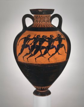 Terracotta Panathenaic prize amphora (c. 530 BC), attributed to the Euphiletos Painter. Metropolitan Museum of Art, New York