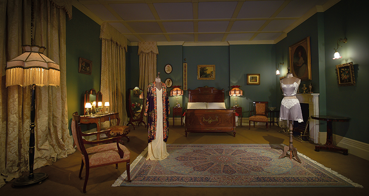Installation view of Lady Mary’s bedroom in ‘Downton Abbey: The Exhibition’ at the Biltmore Estate, North Carolina in 2020, produced by Imagine Exhibitions Inc.