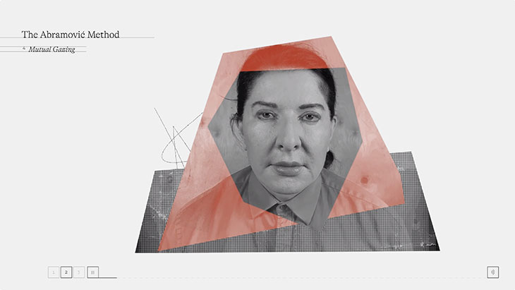 Still from the Abramovic Method by Marina Abramovic, designed by WeTransfer