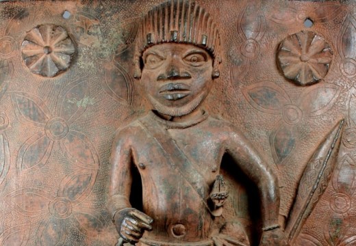 Detail of a 17th-century plaque depicting a junior court official in the Kingdom of Benin – one of two to be returned to Nigeria by the Metropolitan Museum of Art, New York