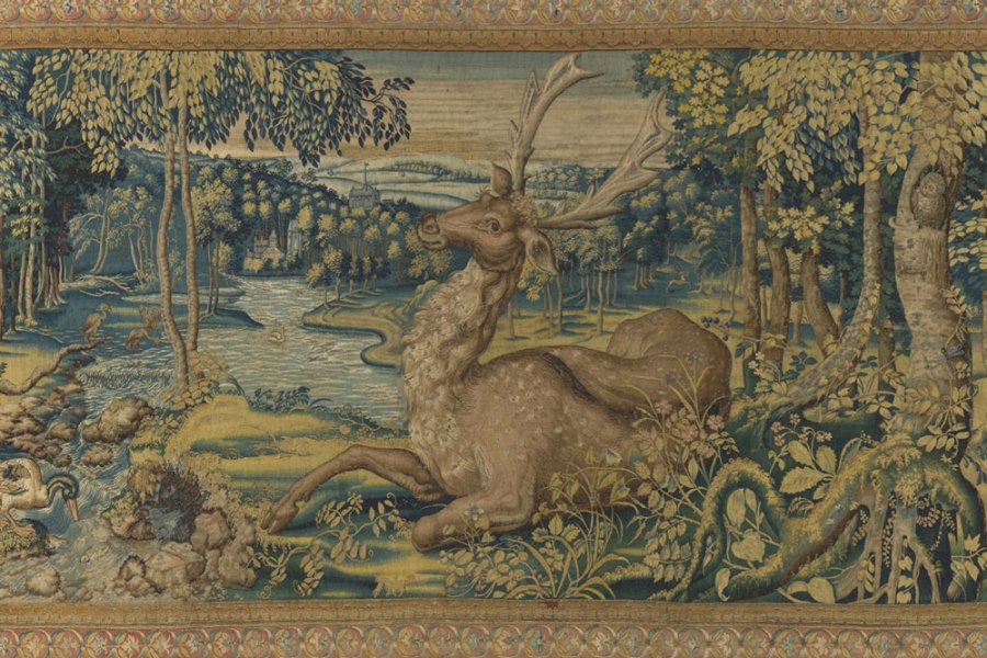 Held deer: a detail from a tapestry woven in Brussels in 1550–60. Wawel Royal Castle, Kraków.