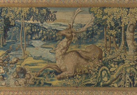 Held deer: a detail from a tapestry woven in Brussels in 1550–60. Wawel Royal Castle, Kraków.