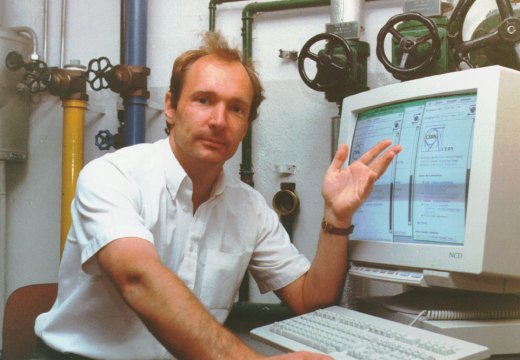 Tim Berners-Lee demonstrating the World Wide Web at CERN.