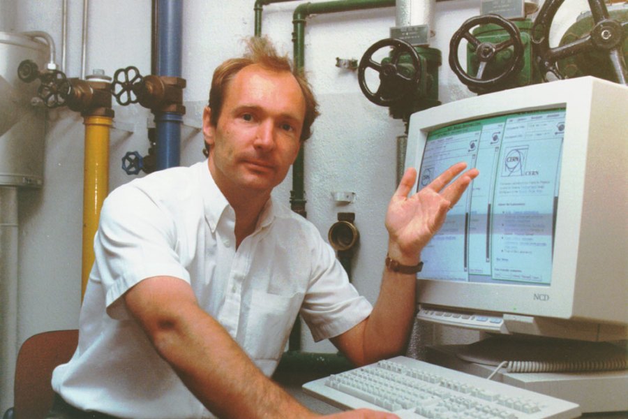 Tim Berners-Lee demonstrating the World Wide Web at CERN.