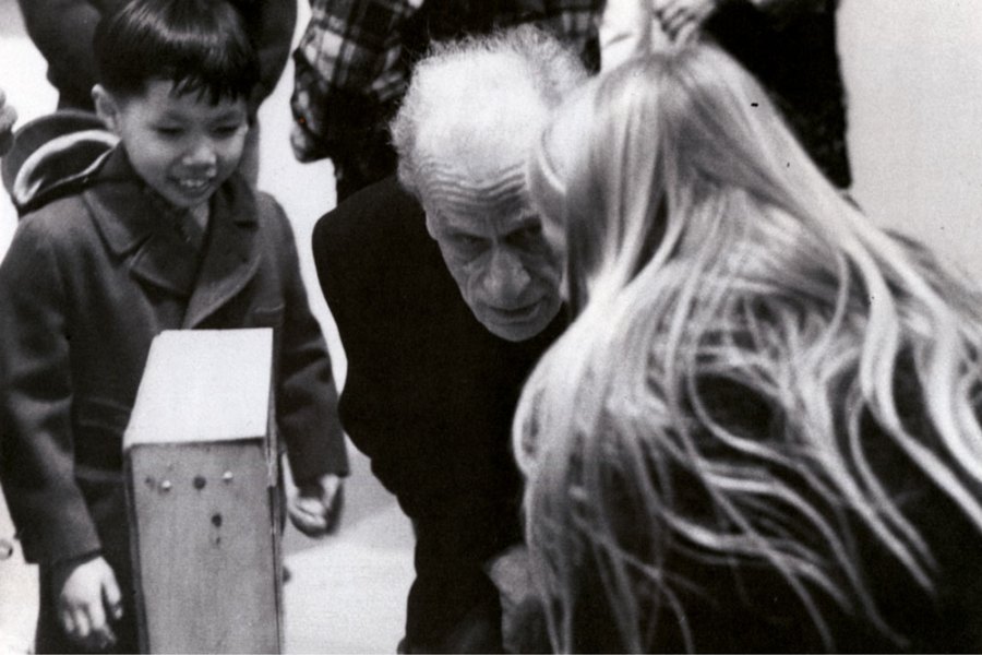 Joseph Cornell with visitors to ‘A Joseph Cornell Exhibition for Children’ at the Cooper Union, New York in 1972. Photo: Denise Hare