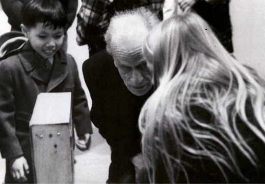 Joseph Cornell with visitors to ‘A Joseph Cornell Exhibition for Children’ at the Cooper Union, New York in 1972. Photo: Denise Hare