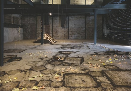 Installation view of ‘Karla Black: sculptures 2001–2021’, in the new warehouse space at Fruitmarket, Edinburgh. Photo: Tom Nolan