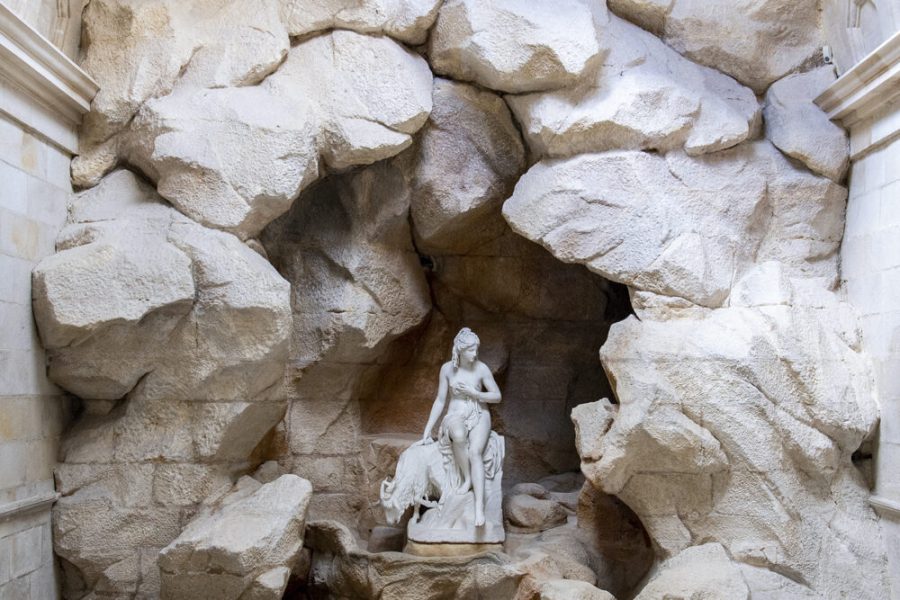 Statue of the nymph Amalthea and the goat that fed Jupiter, commissioned from Pierre Julien in 1787, inside the Queen’s Dairy at Rambouillet.