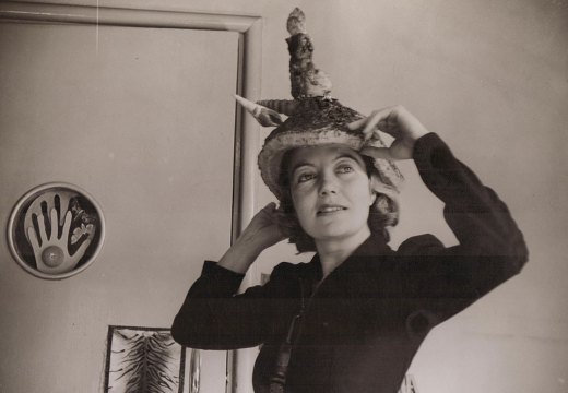Photograph of Eileen Agar wearing her Ceremonial Hat for Eating Bouillabaisse