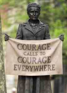 Statue of Millicent Fawcett by Gillian Wearing in Parliament Square, London, after its unveiling on April 24, 2018.