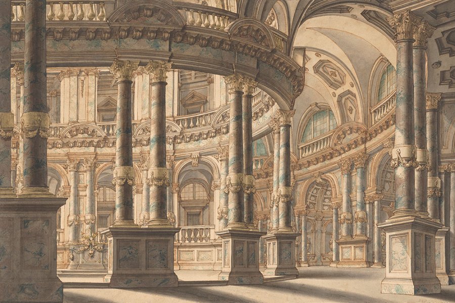 Circular Colonnaded Atrium (c. 1730), attributed to Giuseppe Galli Bibiena. Promised gift of Jules Fisher to the Morgan Library & Museum, New York