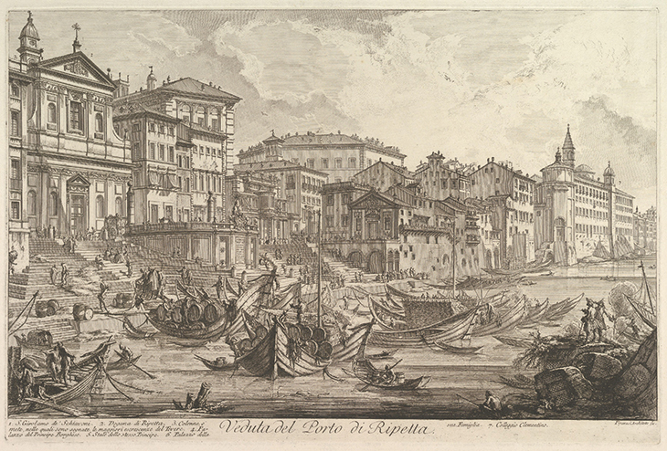 The smaller harbour, called the Porto di Ripetta (Veduta del Porto di Ripetta) (c. 1753), Giovanni Batista Piranesi. Metropolitan Museum of Art, New York