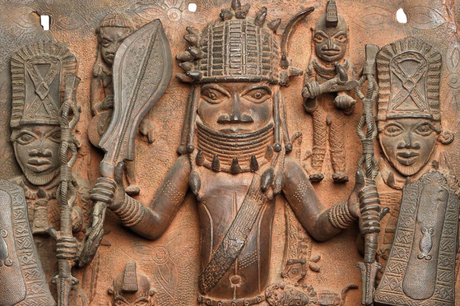 Detail of plaque (c. 16th–17th century), Benin City.