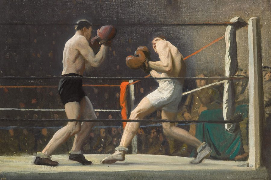 Boxing in Camp (The Light Heavy-Weights) (detail; 1918), Laura Knight.