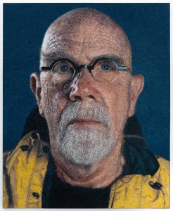Self-Portrait (Yellow Raincoat)/Micro Mosaic (2019), Chuck Close.