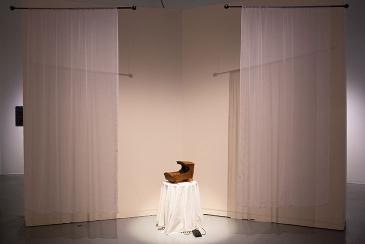 Optical Score (2021), Daniel Konhauser. Installation view of ‘Sounds Like Home: Longing and Comfort Through Lullabies’, SOMArts Cultural Center, San Francisco, 2021