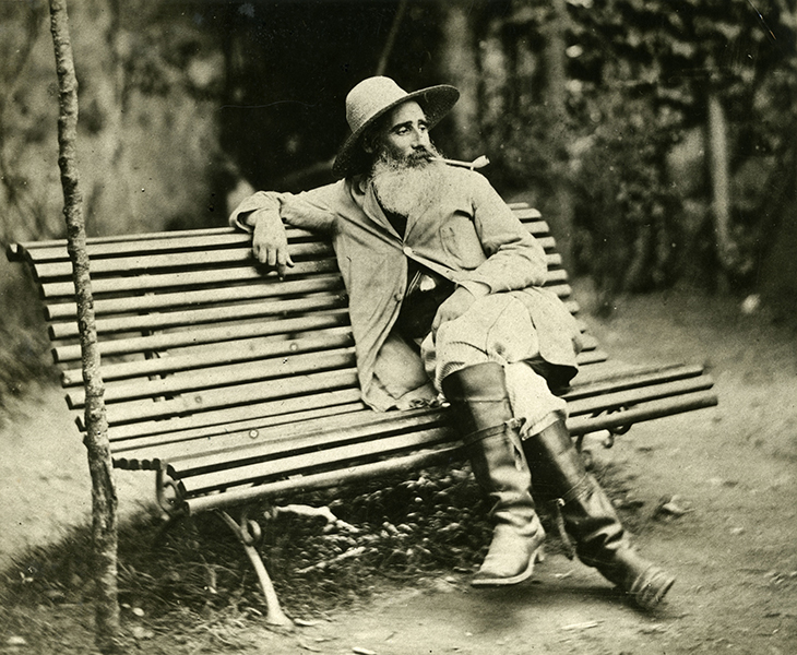 Camille Pissarro on a bench in the garden of his house in Pontoise (c. 1874). 