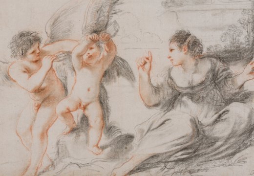 Venus scolding Cupid, while an older cupid binds him to a tree (detail; 17th century), Giovanni Francesco Barbieri, called il Guercino.