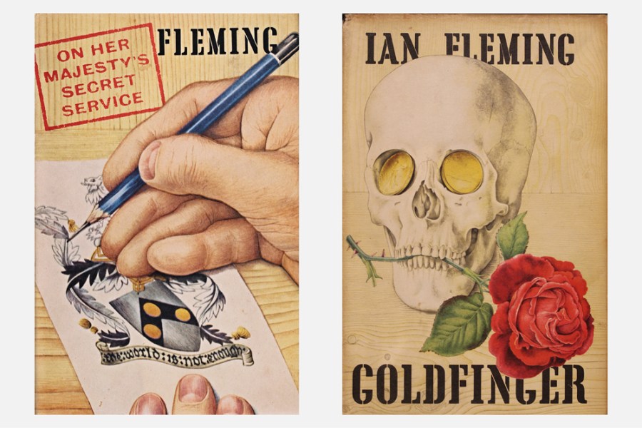Richard Chopping’s covers for On Her Majesty’s Secret Service (1963) and Goldfinger (1959) by Ian Fleming.