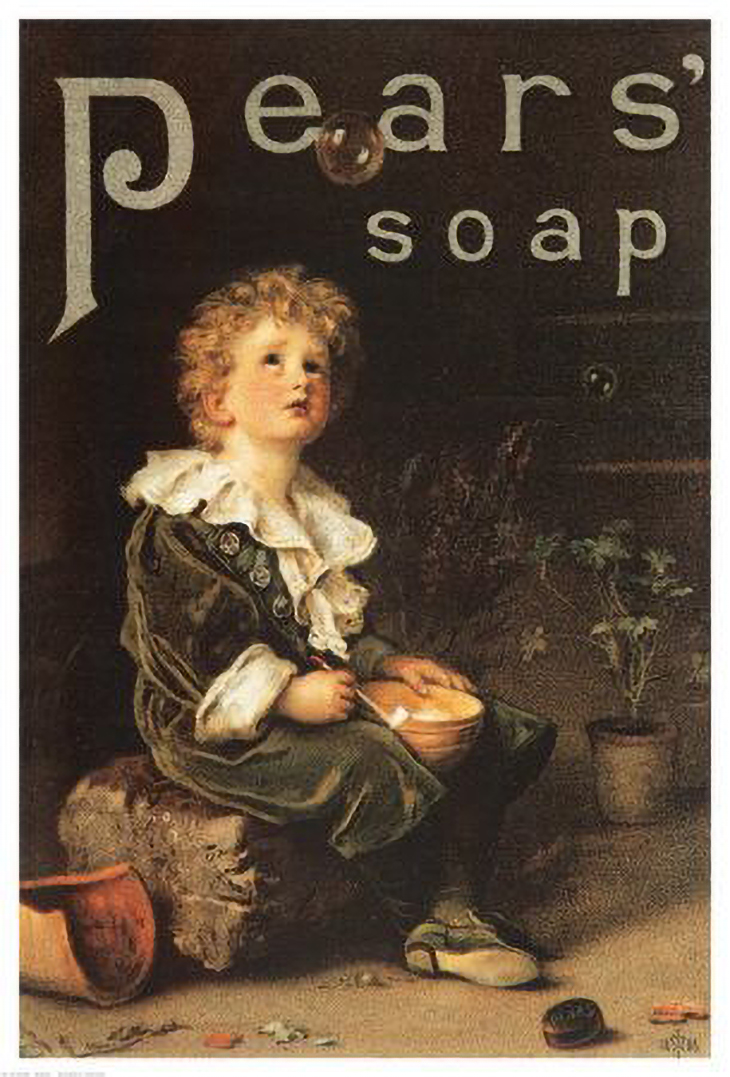 Pears’ soap ad featuring Bubbles (1886) by John Everett Millais.
